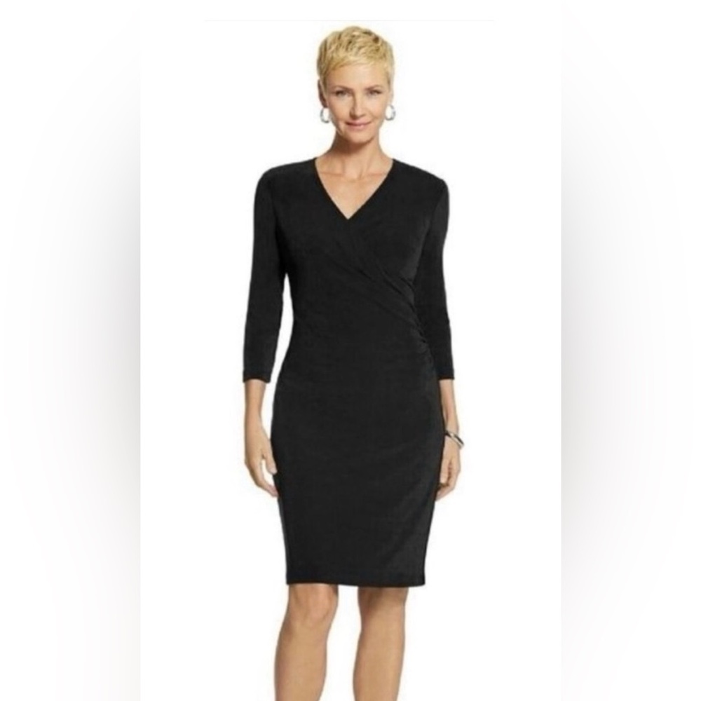 Chico's Black Faux Wrap V-Neck Dress Size 3 16/18